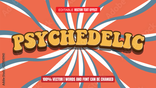 Psychedelic 3d editable text effect orange vector for retro banner