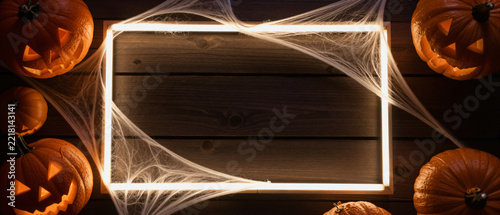 Glowing Neon Picture Frame with Illuminated Halloween Pumpkins