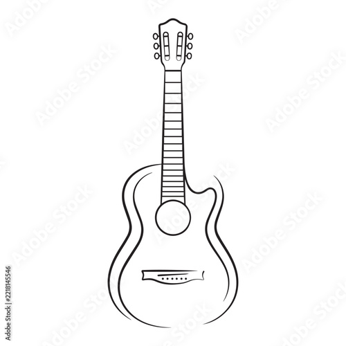 Acoustic guitar musical instrument featuring black outline style for music hobby.