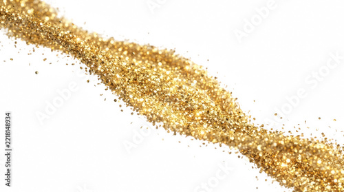 Golden glitter dust stream flowing diagonally with fine particles during festive celebration isolated on transparent background
