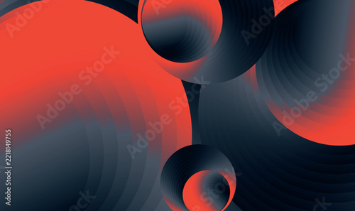 Abstract red and navy gradient vector graphic with concentric rings and spheres for modern branding design