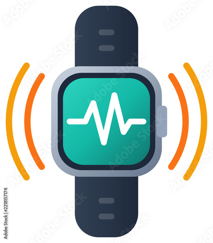 Smartwatch buzzing on wrist with vibration waves icon