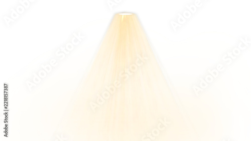 Isolated bright golden yellow light beam emanating from a top source transparent background