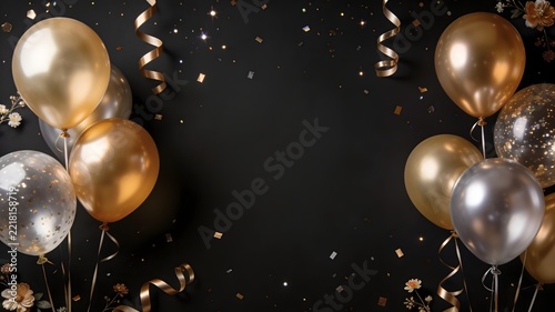 Elegant new year celebration background with gold and silver balloons
