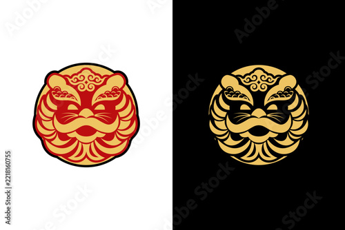 Lion dance head abstract logo - chinese new year festival icon