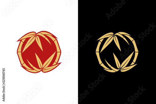 Bamboo leaf circle abstract logo - chinese new year nature icon