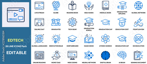 Edtech Education Vector Line Icon Set Bundle.