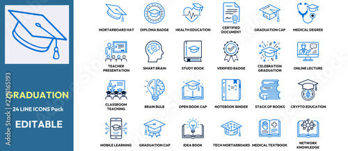  Graduation Ceremony Vector Line Icon Set Bundle.