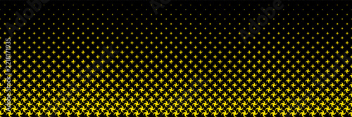 horizontal halftone of gold spin shape on black for pattern and background.