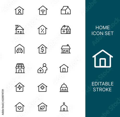 Home and House Outline Icon – Real Estate, Interior and Household editable stroke vector set