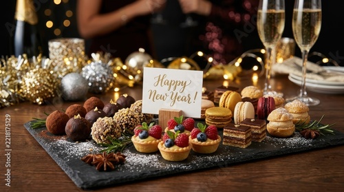 Happy New Year gourmet dessert platter for guests