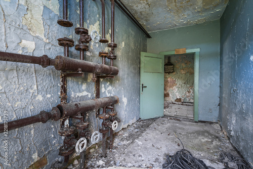 Heating pipes in an abandoned building.