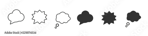 Speech bubble collection outlines and solid shapes for dialogue and communication.
