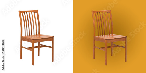 Classic wooden dining chair with vertical slat backrest in warm brown wood tone