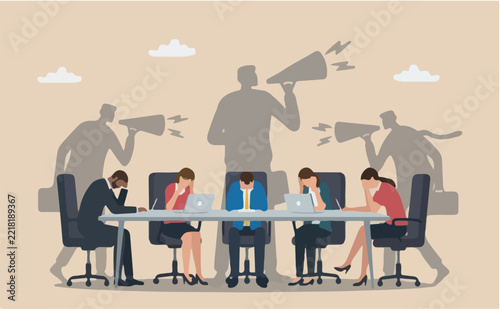 Self criticism, negative critic thinking blame yourself, guilt depression to rant or inner anxiety, anger or stress psychology concept, depressed businessman self shadow blame with megaphone (2)