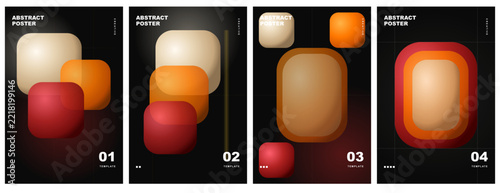Set of abstract posters with rounded square shapes in gradient colors of beige, orange, and red on a dark background, modern minimalist graphic design templates