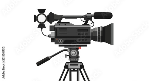 Professional Video Camera on Tripod Flat Vector Illustration for Filmmaking, News Media, and Video Production