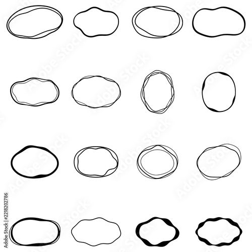 Set of hand-drawn sketchy oval and irregular frames, doodle scribble outline vector illustration.   