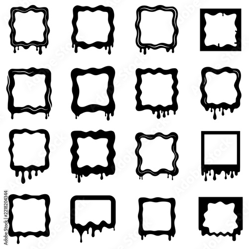 Set of black dripping frames and melting liquid borders, spooky vector design   
