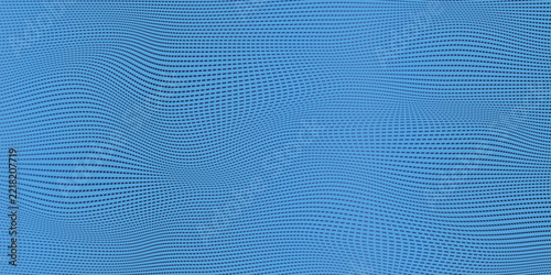 Abstract Blue Background with Wavy Halftone Moiré Dot Pattern Vector