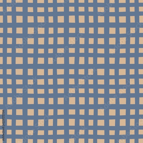 Hand drawn Christmas check pattern in blue and warm cream