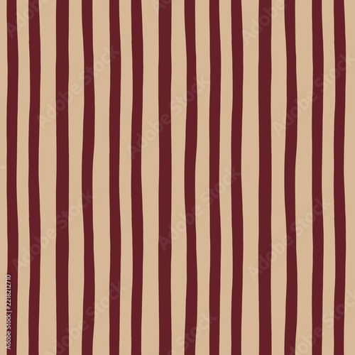 Hand drawn burgundy red and vitage beige vertical stripes Christmas background