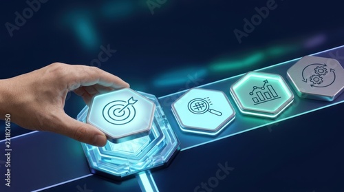 Hand inserts business goal into agentic AI planning workflow with search, analysis and automation stages