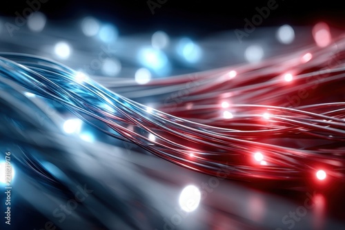 Red and Blue Fiber Optic Cables Data Transfer