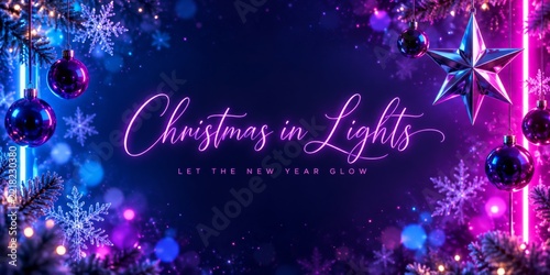 Christmas in Lights With Ornaments and Decorations for New Year Celebration