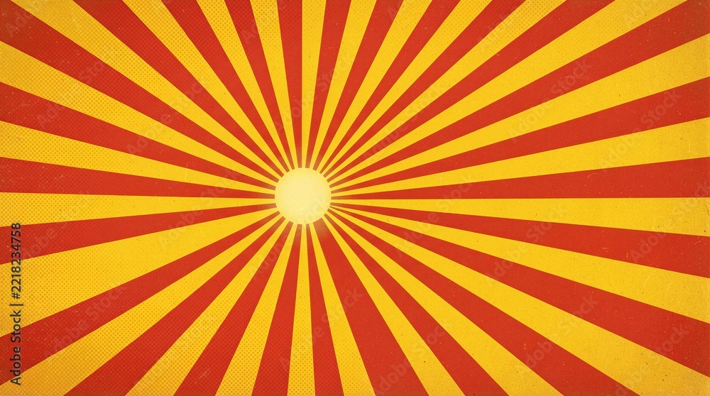 Obraz premium Sunburst rays radiating on vintage red yellow background
