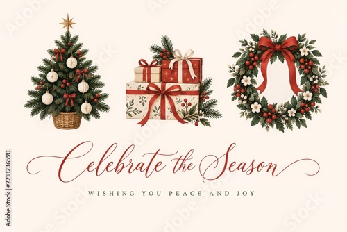 Celebrate the Season With a Christmas Tree, Presents, and a Festive Wreath