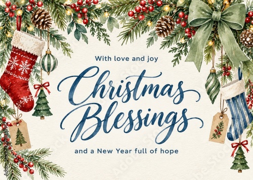 Christmas Blessings Card With Festive Decorations and Holiday Spirit