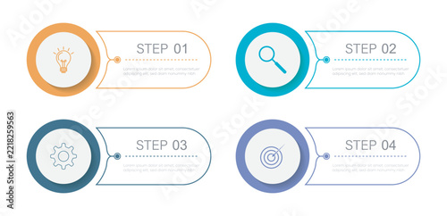 Infographic design template with place for your data.  Infographic template with 4 colorful options, icons, and text boxes for comparing features, services, or business choices.	