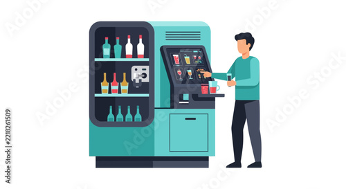 Modern Automated Beverage Vending Machine with Digital Touchscreen Interface Vector Illustration