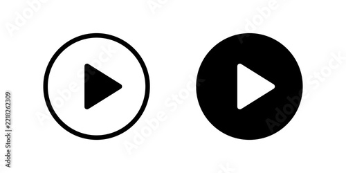 Black and white play button icons set for media player interface design