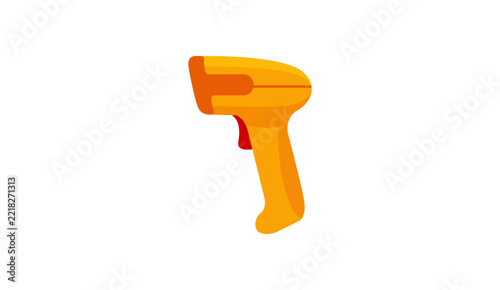 Yellow Barcode Scanner Gun Vector Illustration Isolated on White Background