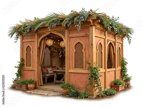 Sukkah Isolated – Traditional Jewish Holiday Shelter, Sukkot Architecture and 3D Design