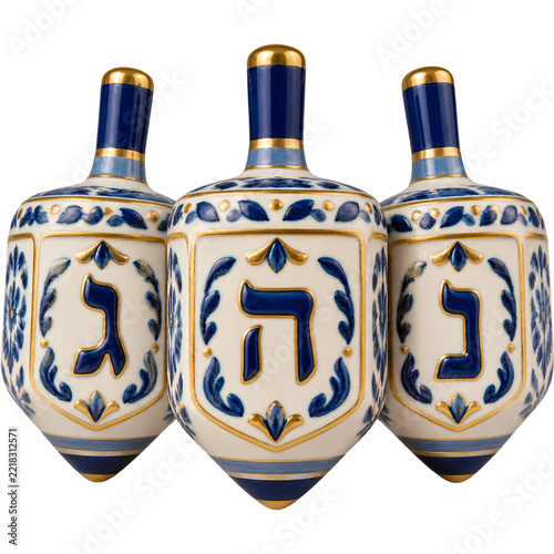 Dreidel Trio with Ceramic Artisan Detail for Hanukkah