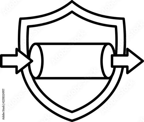 VPN shield icon with secure tunnel and arrows, black and white coloring page outline