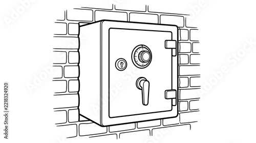 Wall safe designed to be mounted within a wall, black and white coloring page outline