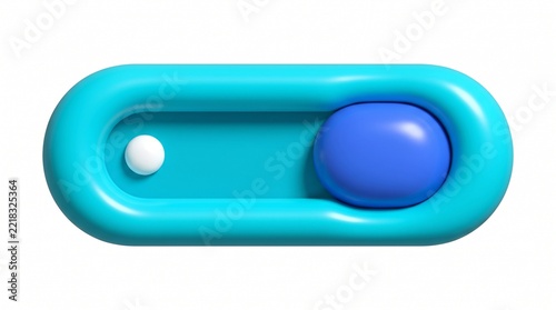 3d glossy blue toggle switch button with a rounded cyan frame for user interface design and digital software controls