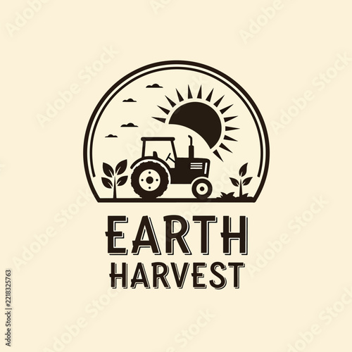 Vintage Tractor Logo for Earth Harvest Brand.