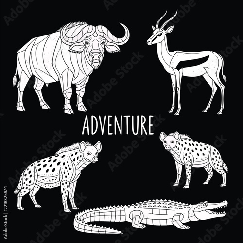 African Wildlife Adventure Illustration Set.