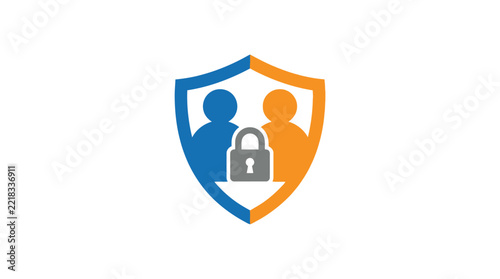 A shield icon featuring two human silhouettes and a central padlock symbol