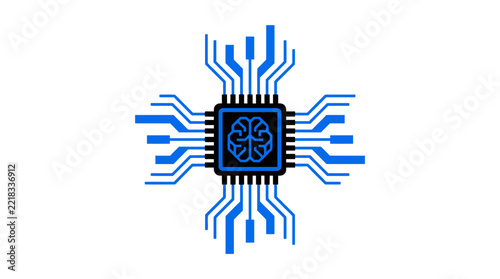 A digital illustration of a central processor unit with a brain icon inside it