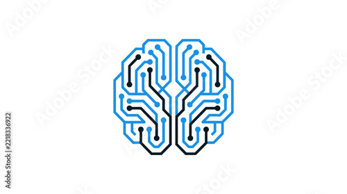 A digital illustration of a human brain made from electronic circuit board patterns
