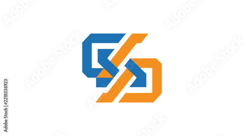 An abstract geometric logo design featuring interlocking blue and orange shapes