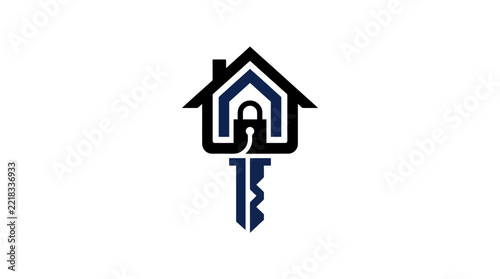 A minimalist graphic icon showing a house shape combined with a security key