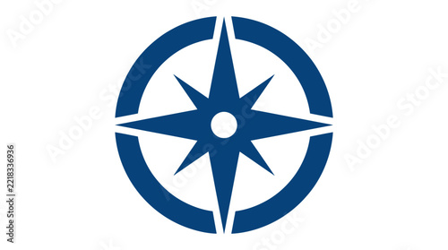 A simple blue compass rose icon isolated on a clean white background
