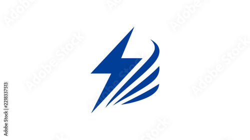 A blue graphic icon featuring a stylized lightning bolt and curved motion lines